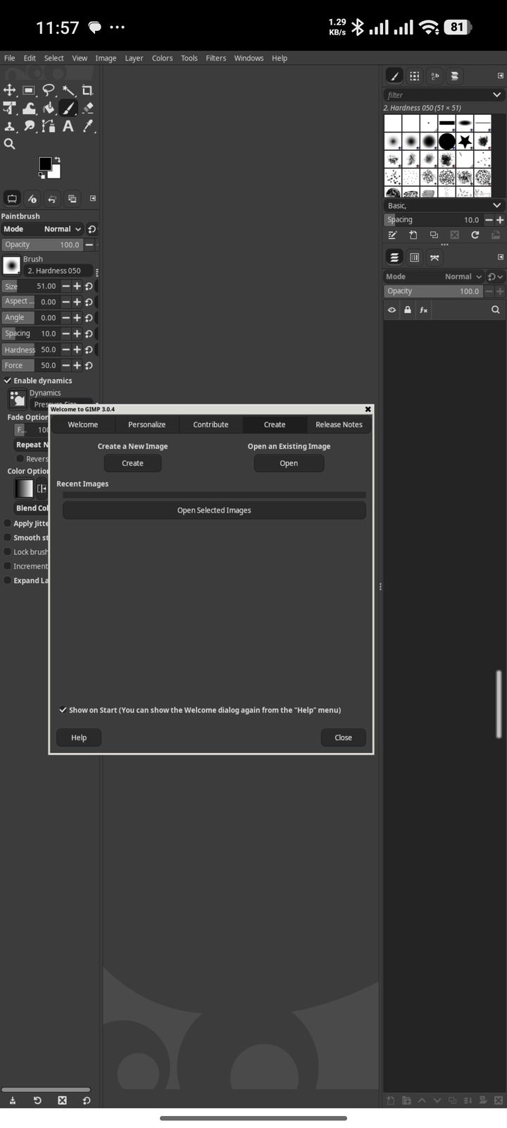 GIMP running on the phone, themed