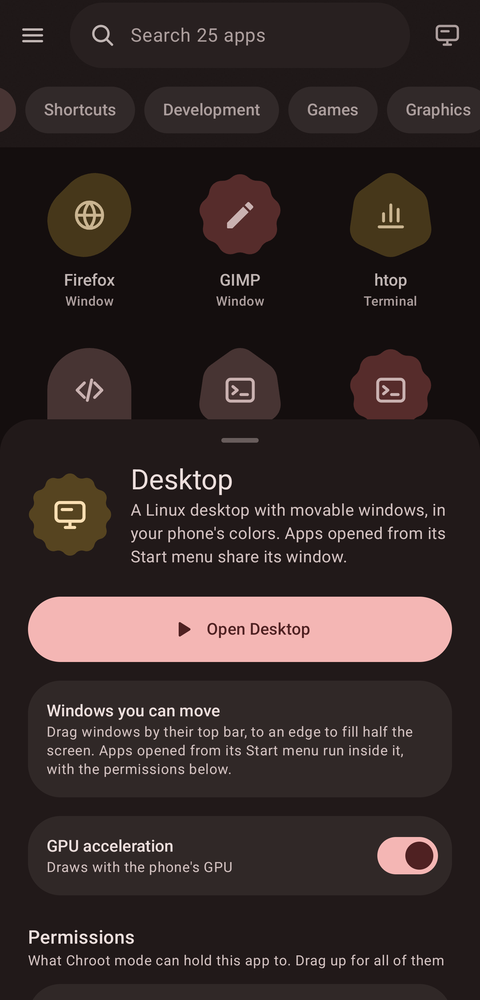 An app's sheet with permissions