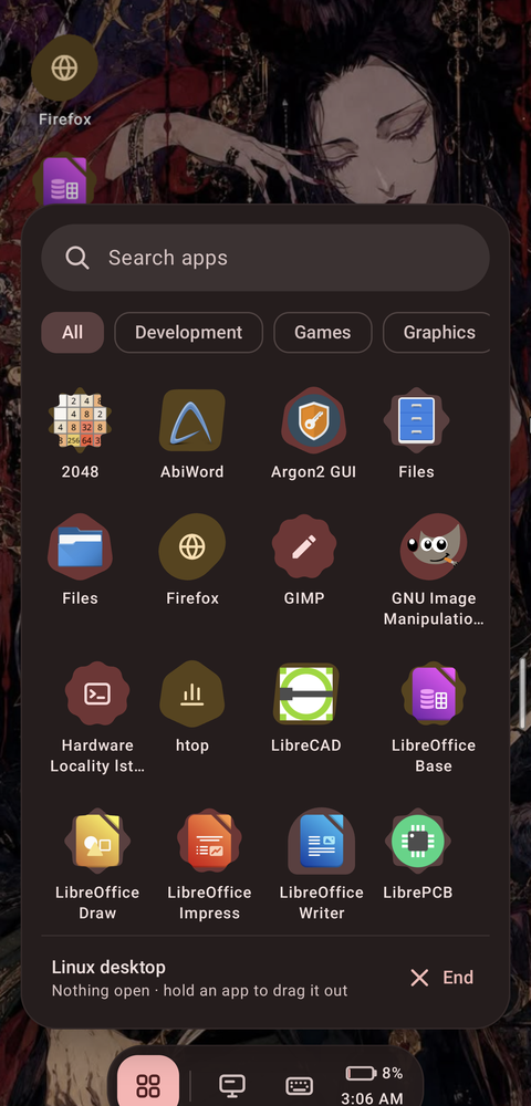 The desktop mode's Start menu