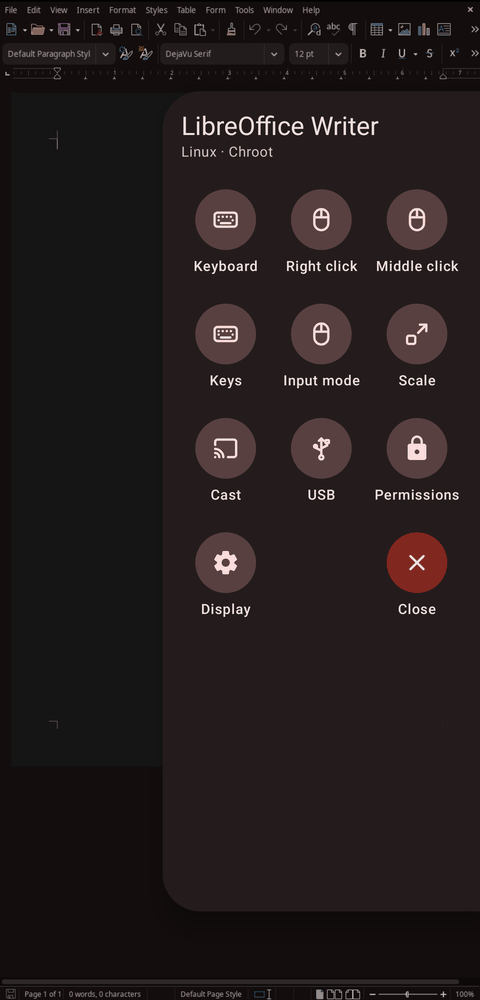 The window panel over LibreOffice