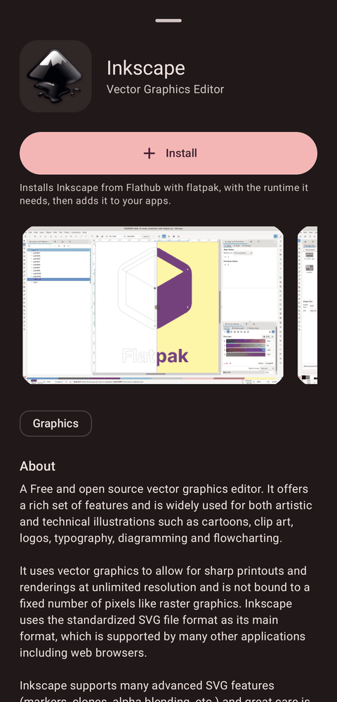 A Flathub app's page with an install button
